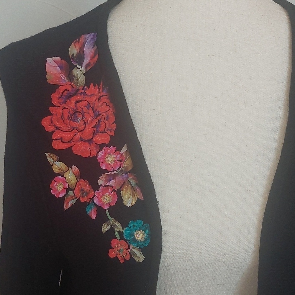 Joseph A Black Floral Embroidered Cardigan #0422K - Picture 2 of 8